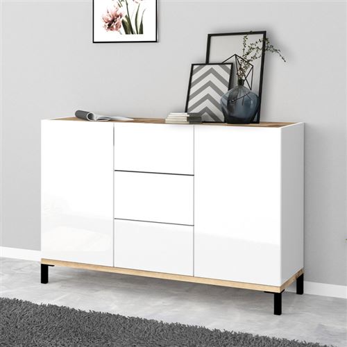 Buffet 120x40cm 2 portes 3 tiroirs meuble salon cuisine Odessa Light