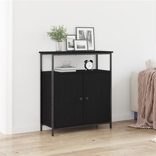 Buffet Noir Chêne 70x30x80 cm Bois aggloméré