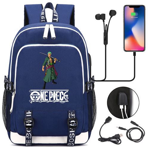 Sac à dos college One Piece avec port de chargement 44*15*30cm Roronoa Zoro - Bleu