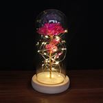 Rose Éternelle Sous Cloche REWIAR Avec LED - Cadeau Romantique Saint-Valentin/Noël - Base Bois - Bleu