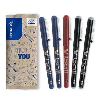 PILOT roller V-Ball 10 encre liquide pointe large 1,0 mm lot de 5 couleurs assorties noir bleu rouge - 1