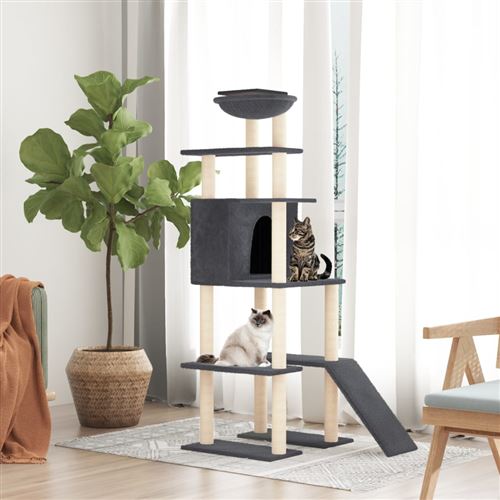 vidaXL Arbre à Chat avec Griffoirs en Sisal Gris Foncé 166 cm Arbre à Grimper
