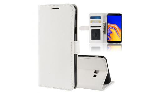 Etui type portefeuille blanc Galaxy J4+ 2018 rabat latéral fonction stand