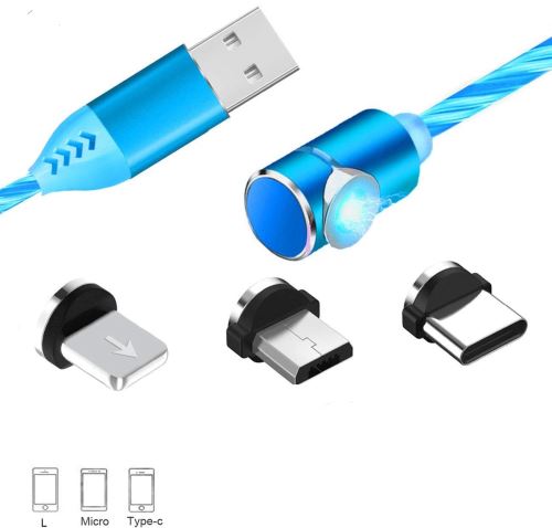 Câble Usb Magnétique De La Marque Vshop /Micro Usb, Usb C, Lightning/ Haute Vitesse Usb -Bleu