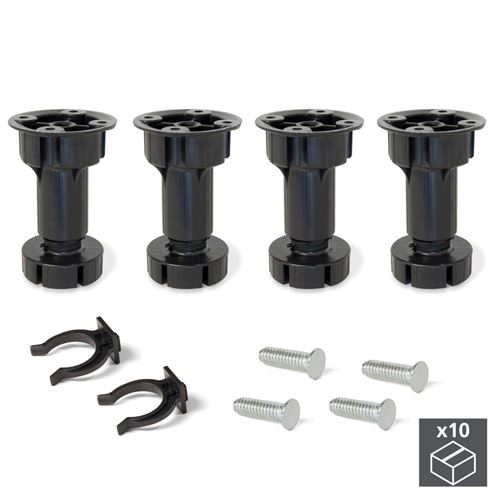 Emuca Pied réglable avec base pré-assemblée pour meuble, réglable 98 - 115 mm, Plastique, Noir, 40 ut.