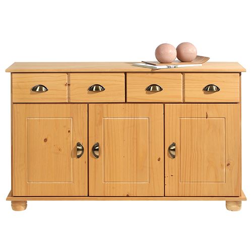 Buffet COLMAR en pin massif, 2 tiroirs et 3 portes, finition cirée