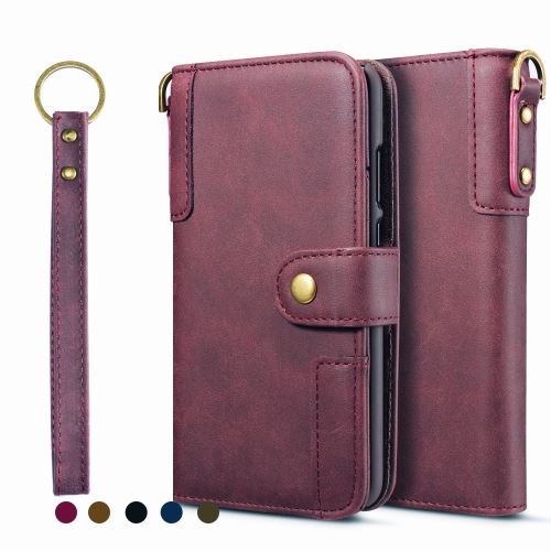 Etui en PU style rétro avec bouton pression rouge vin pour votre Samsung Galaxy A20/A30