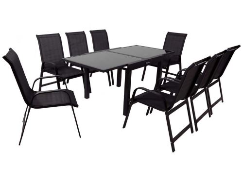 Salon de jardin extensible 90/180 porto 8 - phoenix - noir - 1 table + 8 fauteuils