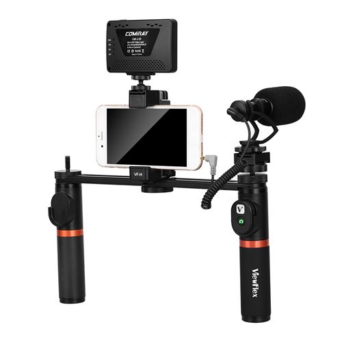 ViewFlex VF-H7 Smartphone Vidéo Rig Dual Handheld Métal Grip Stabilisateur Kit avec Télécommande / Dimmable LED Lumière