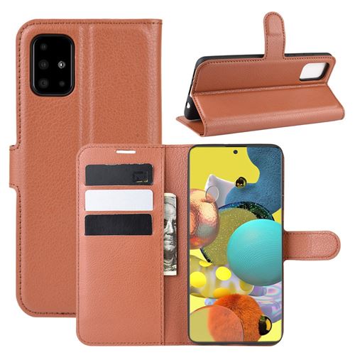 Etui en PU surface de litchi avec support marron pour votre Samsung Galaxy A51 5G SM-A516