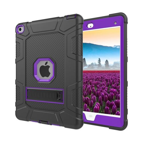Coque en TPU hybride anti-poussière 2 en 1 détachable antichoc avec béquille noir/purple pour votre Apple iPad Air 2(iPad 6)
