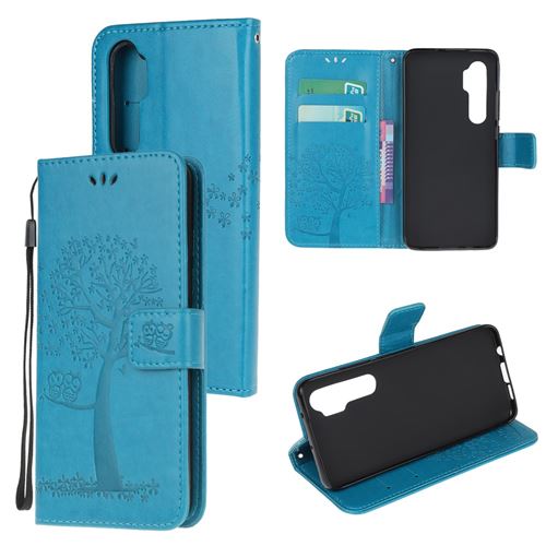 Etui en PU empreinte chouette bleu pour votre Xiaomi Mi Note 10 Lite