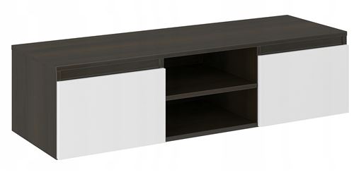 GOREME | Meuble bas TV contemporain salon/séjour 120x40x36 | 2 niches 2 portes | Rangement moderne matériel audio/video/gaming | Wenge/Blanc