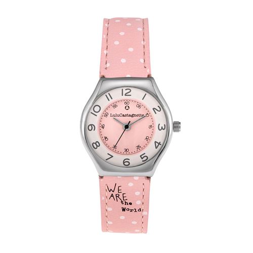 LULU CASTAGNETTE Montre analogique bracelet cuir véritable MINI STAR Rose