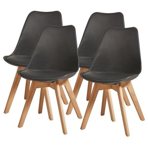 Bjorn Lot De 4 Chaises De Salle A Manger - Simili Noir - Scandinave - L 49 X P 56 Cm