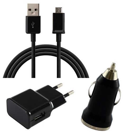 Pack Chargeur 3en1 Noir Pour Samsung Galaxy Grand Prime Cable Chargeur Universel Port Micro Usb Data Chargeur Synchronisation Transfert Donnees Mesure 1 Metre Chargeur Secteur Prise Murale Chargeur Voiture Auto Allume Cigare