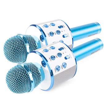 MAX Kit MICRO KM01 - 2 Micros Karaoké Bluetooth avec Haut-Parleur Intégré - Bleu - 1