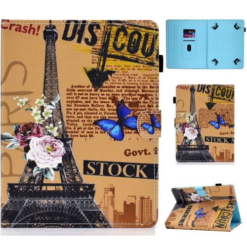 Etui en PU 10 pouces universel tour et papillons bleus avec support et porte-cartes pour votre Apple iPad 9.7 (2018)/Microsoft Surface Go