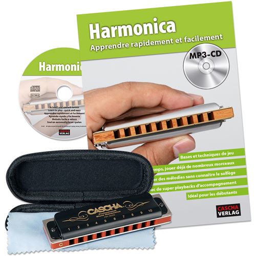 Cascha HH 1610 FR Prof. Blues Harmonica Set + livre d'instruction, CD