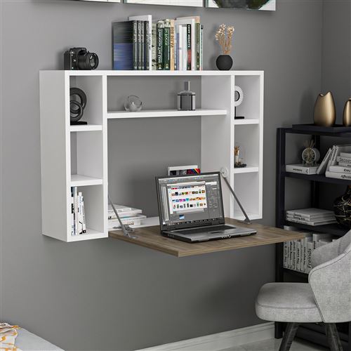 Bureau mural rabattable design Omega - L. 177 x H. 75 cm - Blanc