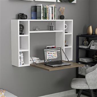 124 10 Sur Bureau Mural Rabattable Design Omega L 177 X H 75 Cm Blanc Achat Prix Fnac