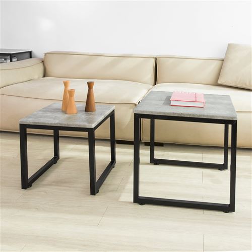 SoBuy® FBT42-HG Tables Basses Gigognes - Set de 2 - Lot de 2 Tables d'Appoint Empilables Tables Carrée Table Basse