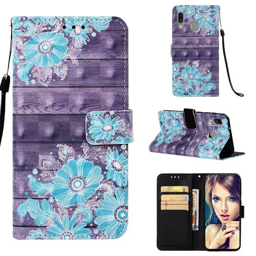 Etui en PU impression de motifs à l'aide d'un ruban fleur bleue pour votre Samsung Galaxy A40