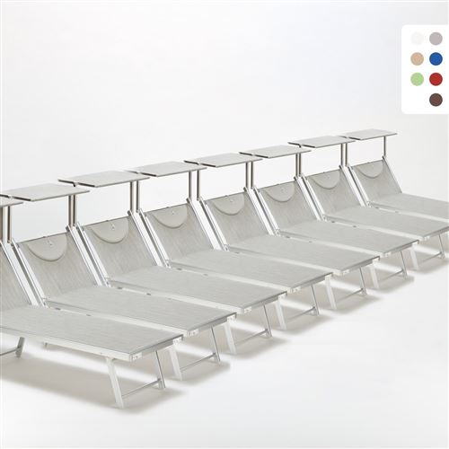 Bain de soleil chaises longue transats Lits de plage piscine aluminium jardin Santorini 20 pcs, Couleur: Gris