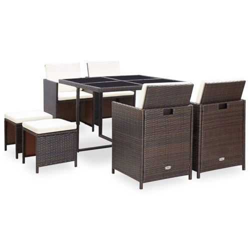 Vidaxl Marron Ensemble À Manger D Extérieur Avec Coussins 9Pcs Résine Tressée