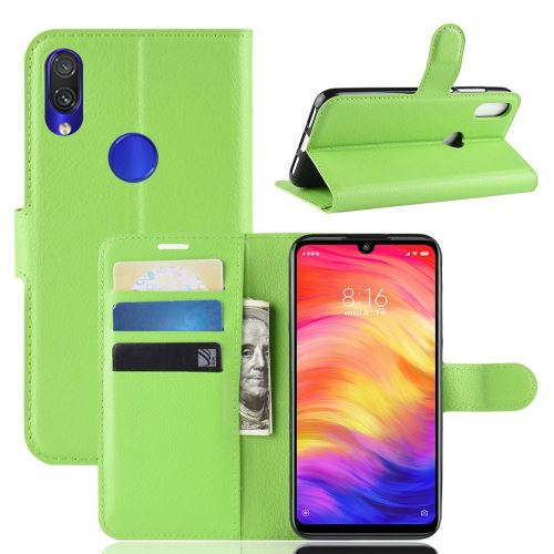 Etui en PU litchi avec support vert pour votre Xiaomi Redmi Note 7