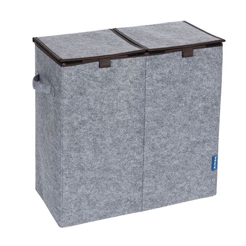 Double panier &agrave; linge en feutrine scandi - l. 52 x h. 54 cm - gris 