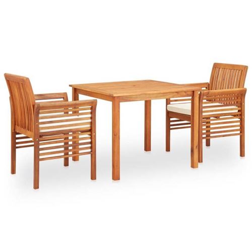 Vidaxl Marron Mobilier À Dîner D'extérieur 3 Pcs Et Coussins Acacia Solide 278895