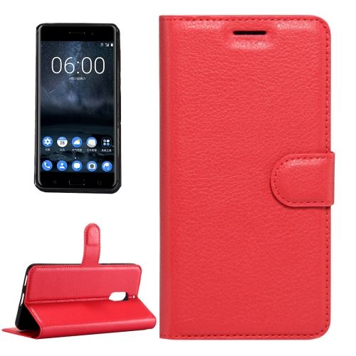 Nokia 6 Housse Etui Cuir PU Texture Litchi Rouge ALS54518