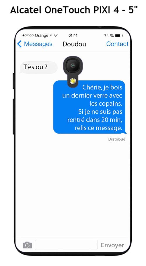 Coque TPU gel souple Alcatel OneTouch PIXI 4 - 5 design Texto T'es ou