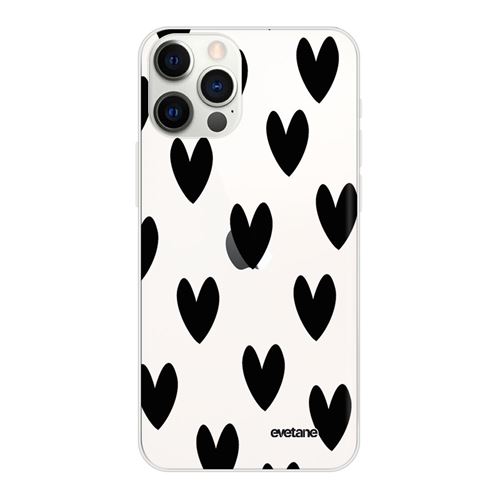 Coque pour iPhone 12/12 Pro souple transparente Coeurs Noirs Motif Ecriture Tendance [Evetane®]