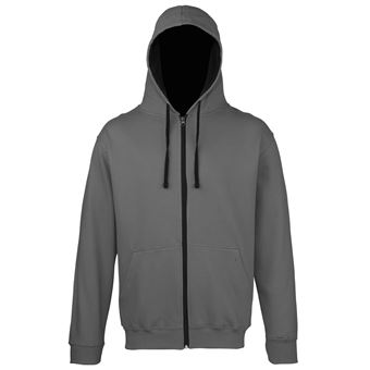 Awdis - Sweatshirt à capuche et fermeture zippée - Homme (L) (Gris foncé/Noir) - UTRW182 - 1