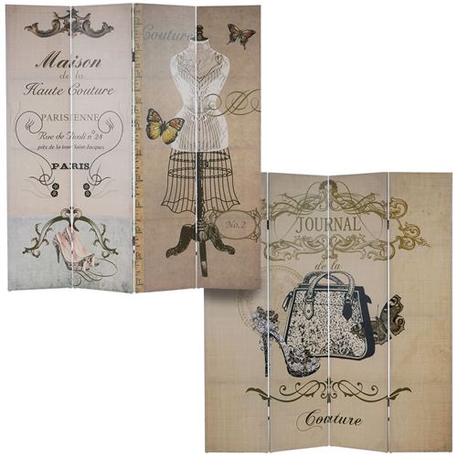 Paravent / cloison de séparation T234, 4 pans motif boudoir 180x160cm