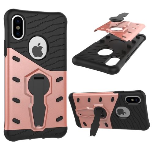 Iphone X / Xs Coque Protection Plastique Combinaison Avec Support Rouge Als80730