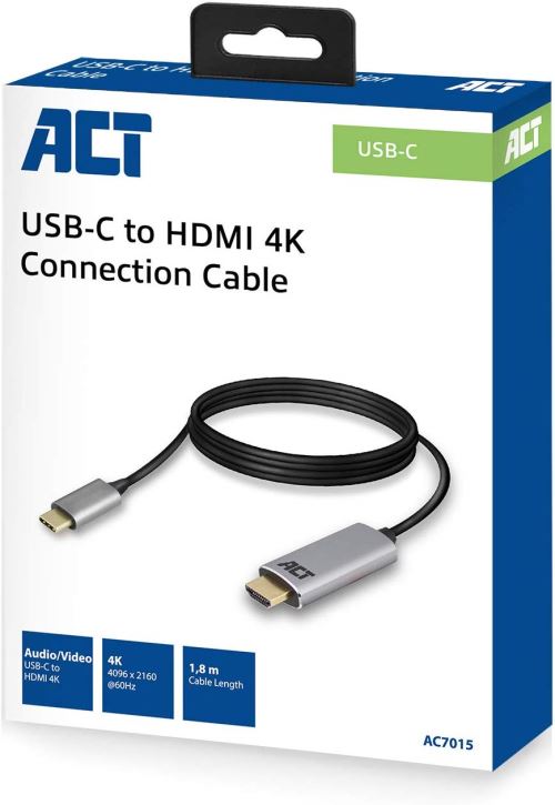 Adaptateur ACT USB-C vers DisplayPort - 4 K @ 60 Hz, Longueur du câble : 0,15 m, boîtier en Aluminium.