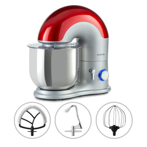 Klarstein Delfino - Robot de cuisine multifonction 1800W , 6 vitesses, fonction pulse, bol inox 7 litres - Argent