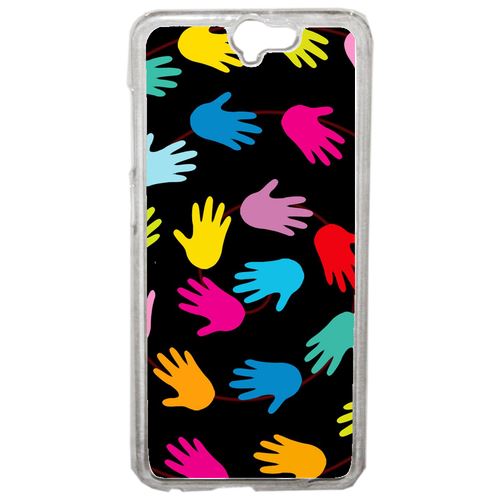 Coque Main Multicolor Sur Fond Noir Compatible One A9 Transparent