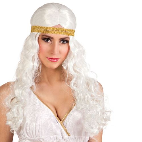 perruque blanche longue avec bandeau - 85792