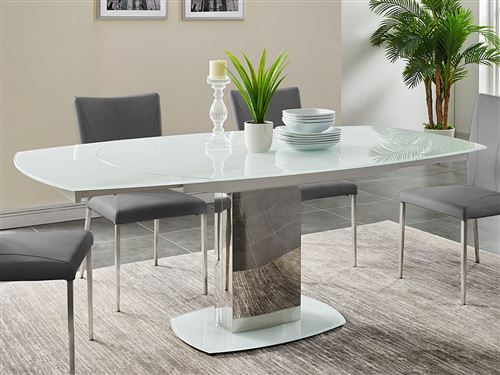 Table A Manger Extensible Talicia Verre Trempe Metal 6 A 8 Couverts Coloris Blanc Achat Prix Fnac