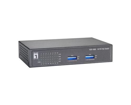 LevelOne FEP-1600W90 Commutateur 16 x 10-100 (PoE) Ordinateur de bureau, fixation murale PoE (82 W)