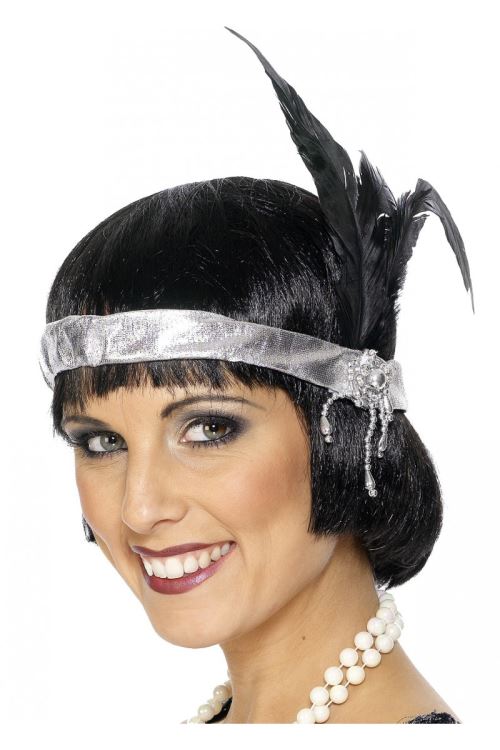 Bandeau charleston argent plumes noires