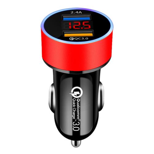 WISETONY® Chargeur voiture rapide et intelligent avec 2 ports USB QC3.0 2.4A - Rouge