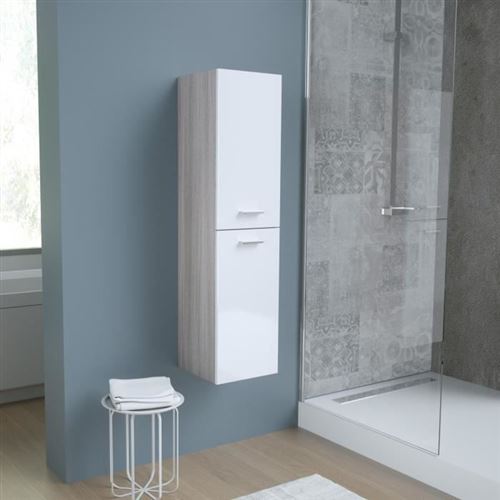 BENTO Colonne de salle de bain L 30 cm - Blanc et chene