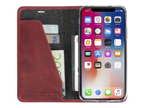 Krusell Sunne 4 Card FolioWallet - Protection à rabat pour téléphone portable - cuir vieilli - rouge rustique - pour Apple iPhone X