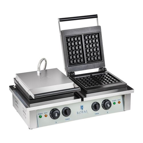 Gaufrier double carré professionnel Téflon rond puissance 2 x 2 000 watts