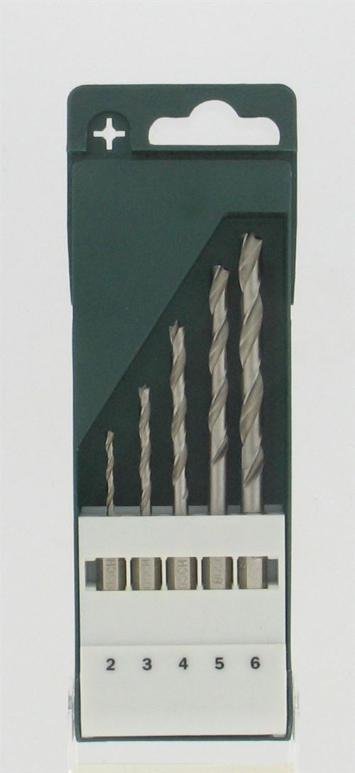 Bosch Accessories 2609255326 Jeu De Forets pour Le Bois 5 Pièces 2 Mm, 3 Mm, 4 Mm, 5 Mm, 6 Mm 1/4 (6,3 Mm) 1 Set